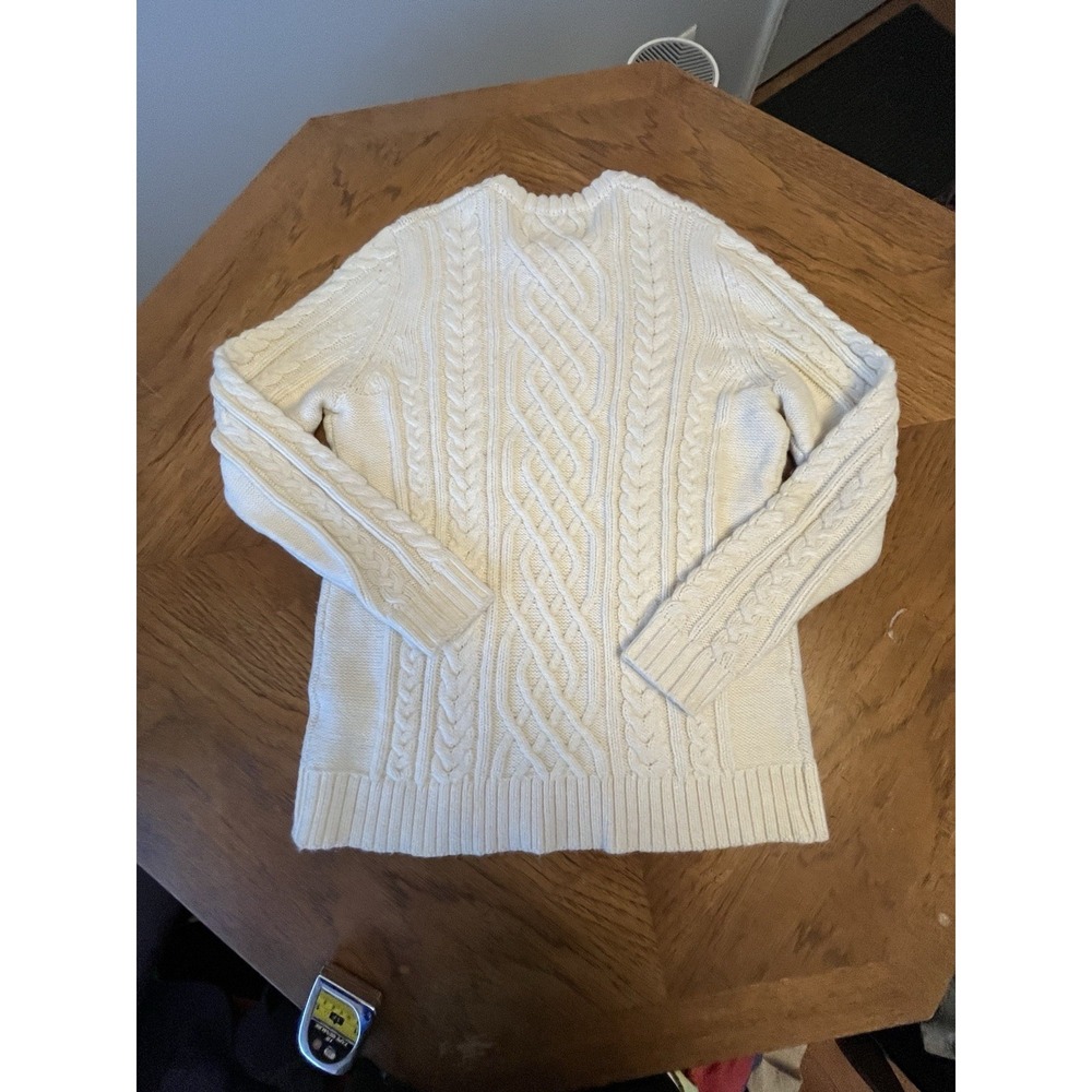 American‎ Eagle Cable Knit Sweater Cream Ivory Chunky Knit Crewneck Size M - Picture 2 of 5